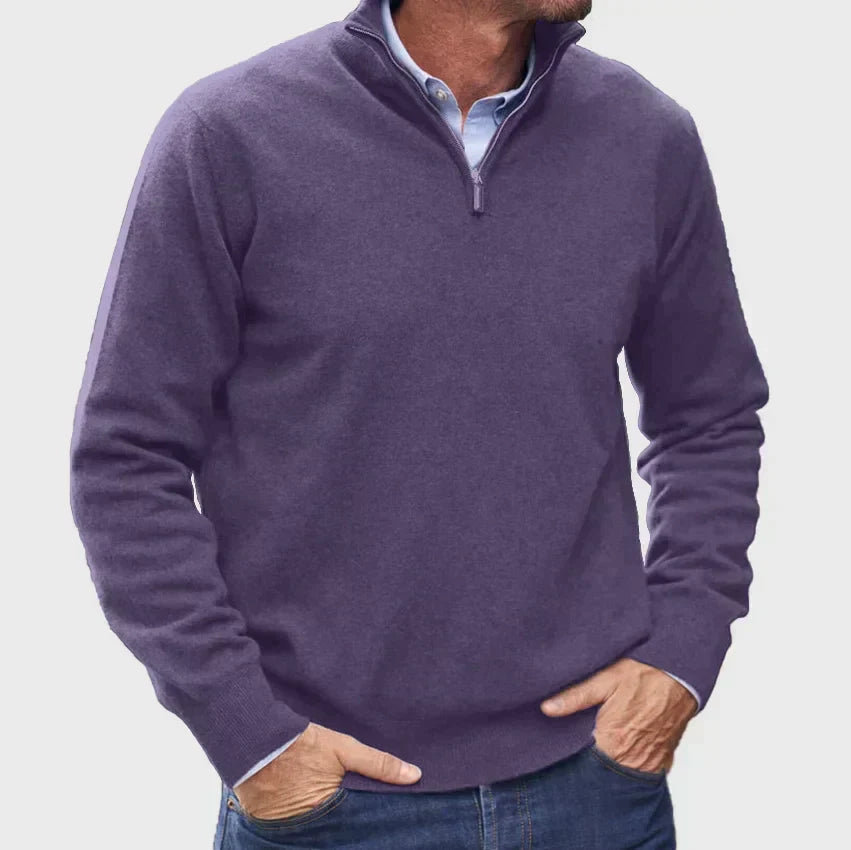 Pull homme zippé, dix coloris, du S au 3XL, pourpre