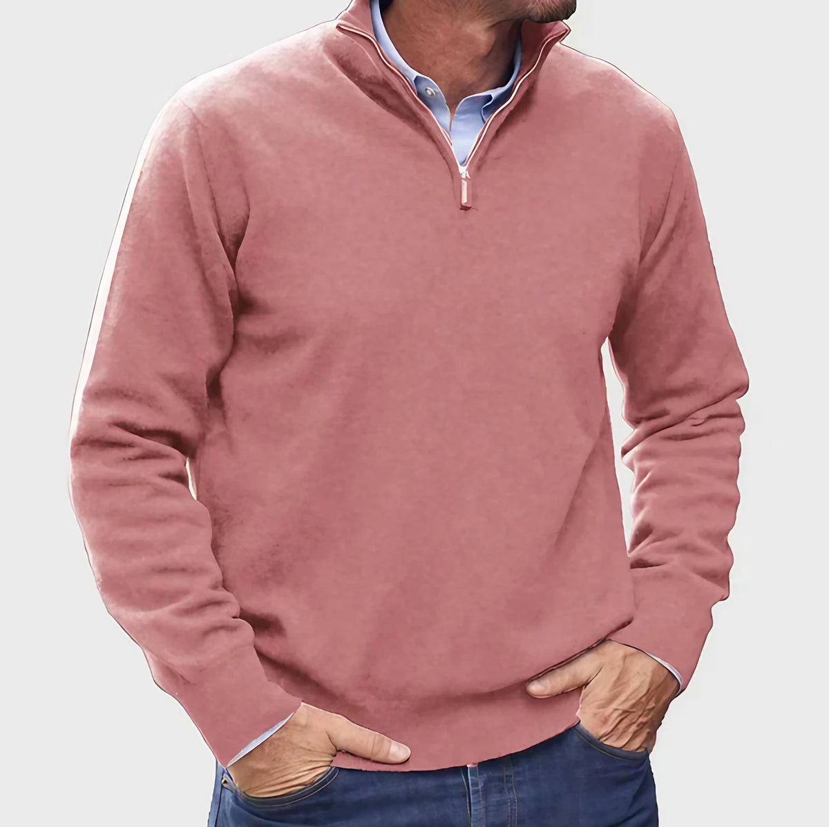 Pull homme zippé, dix coloris, du S au 3XL, rose
