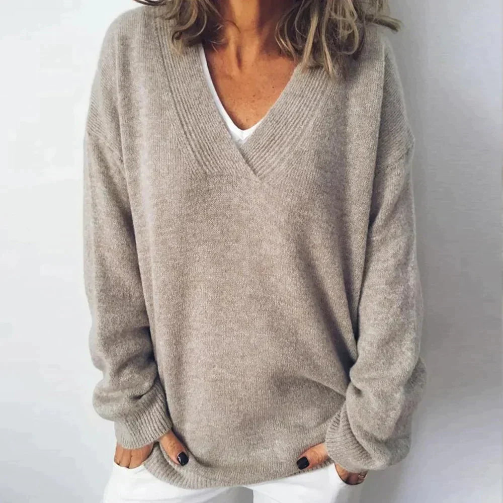 Pull femme col V beige, léger, du 34 au 42, beige