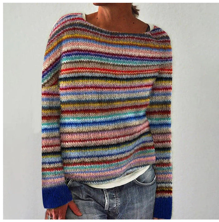 Pull en maille femme d'automne, coupe décontractée, du S au 3XL, multicolore