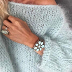 Pull en maille femme col rond, manches longues, coupe ajustée, bleu