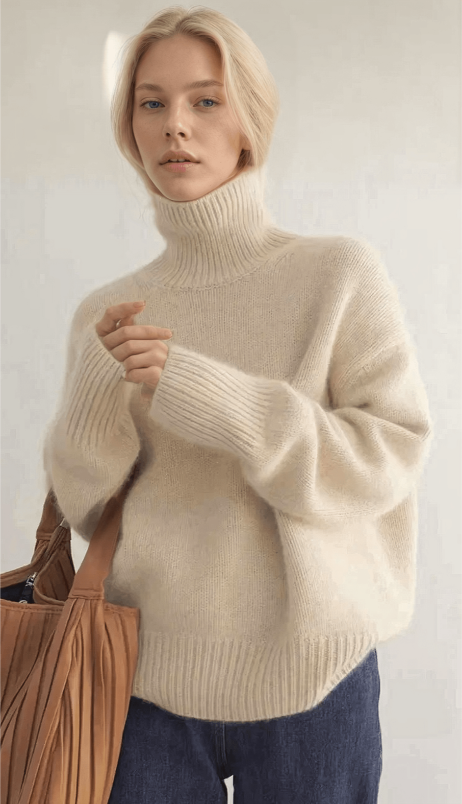 Pull col roulé femme d'hiver, gris ou beige