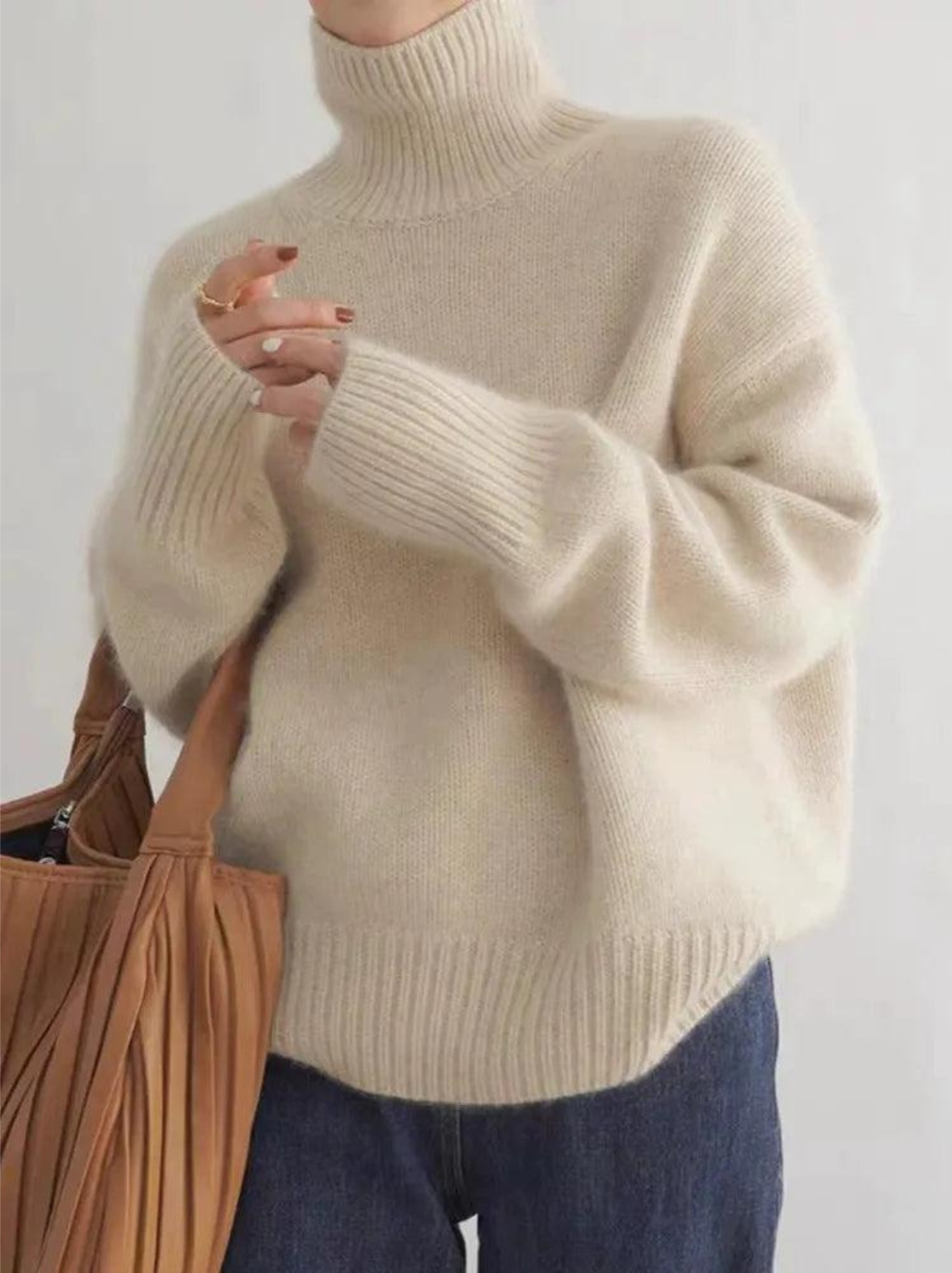Pull col roulé femme d'hiver, gris ou beige