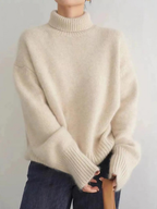 Pull col roulé femme d'hiver, gris ou beige, beige