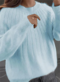Pull femme col rond à coupe ample, sept coloris pastel et vifs, bleu clair