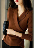 Pull col Claudine femme ajusté, ourlet asymétrique, caramel