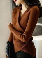 Pull col Claudine femme ajusté, ourlet asymétrique