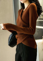 Pull col Claudine femme ajusté, ourlet asymétrique