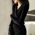 Pull col Claudine femme ajusté, ourlet asymétrique