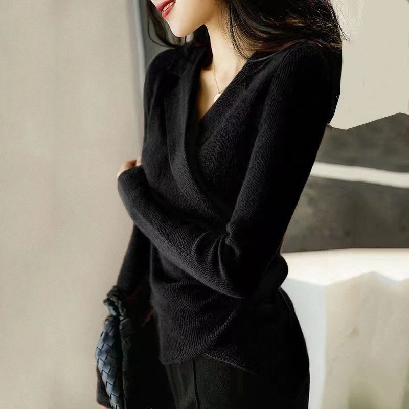 Pull col Claudine femme ajusté, ourlet asymétrique