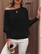Pull épaules dénudées femme à manches ballon, coupe ample, noir