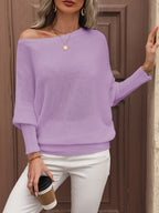 Pull épaules dénudées femme à manches ballon, coupe ample, violet
