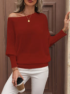 Pull épaules dénudées femme à manches ballon, coupe ample, rouge