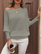 Pull épaules dénudées femme à manches ballon, coupe ample, gris