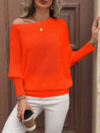 Pull épaules dénudées femme à manches ballon, coupe ample, orange