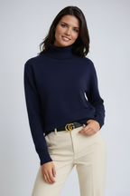 Pull col roulé femme à bords côtes, six coloris, XS au 3XL, bleu