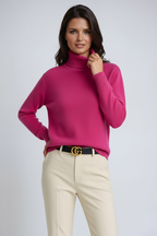Pull col roulé femme à bords côtes, six coloris, XS au 3XL, rose