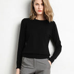 Pull col rond femme en maille unie, douze coloris, XS au 4XL, noir