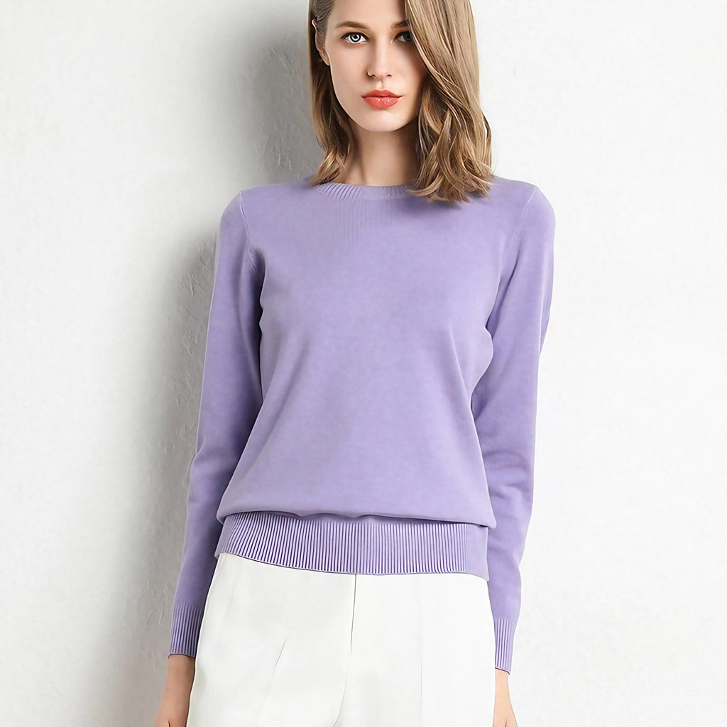 Pull col rond femme en maille unie, douze coloris, XS au 4XL, violet