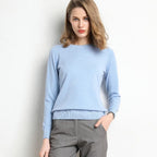 Pull col rond femme en maille unie, douze coloris, XS au 4XL, bleu clair