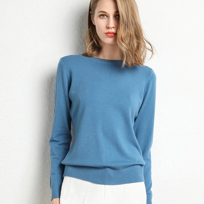 Pull col rond femme en maille unie, douze coloris, XS au 4XL, bleu