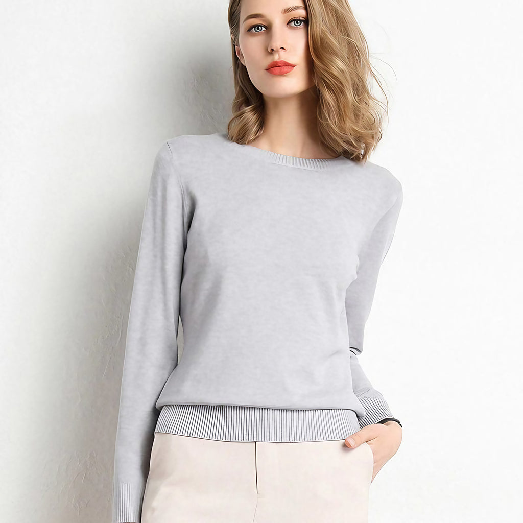 Pull col rond femme en maille unie, douze coloris, XS au 4XL, gris