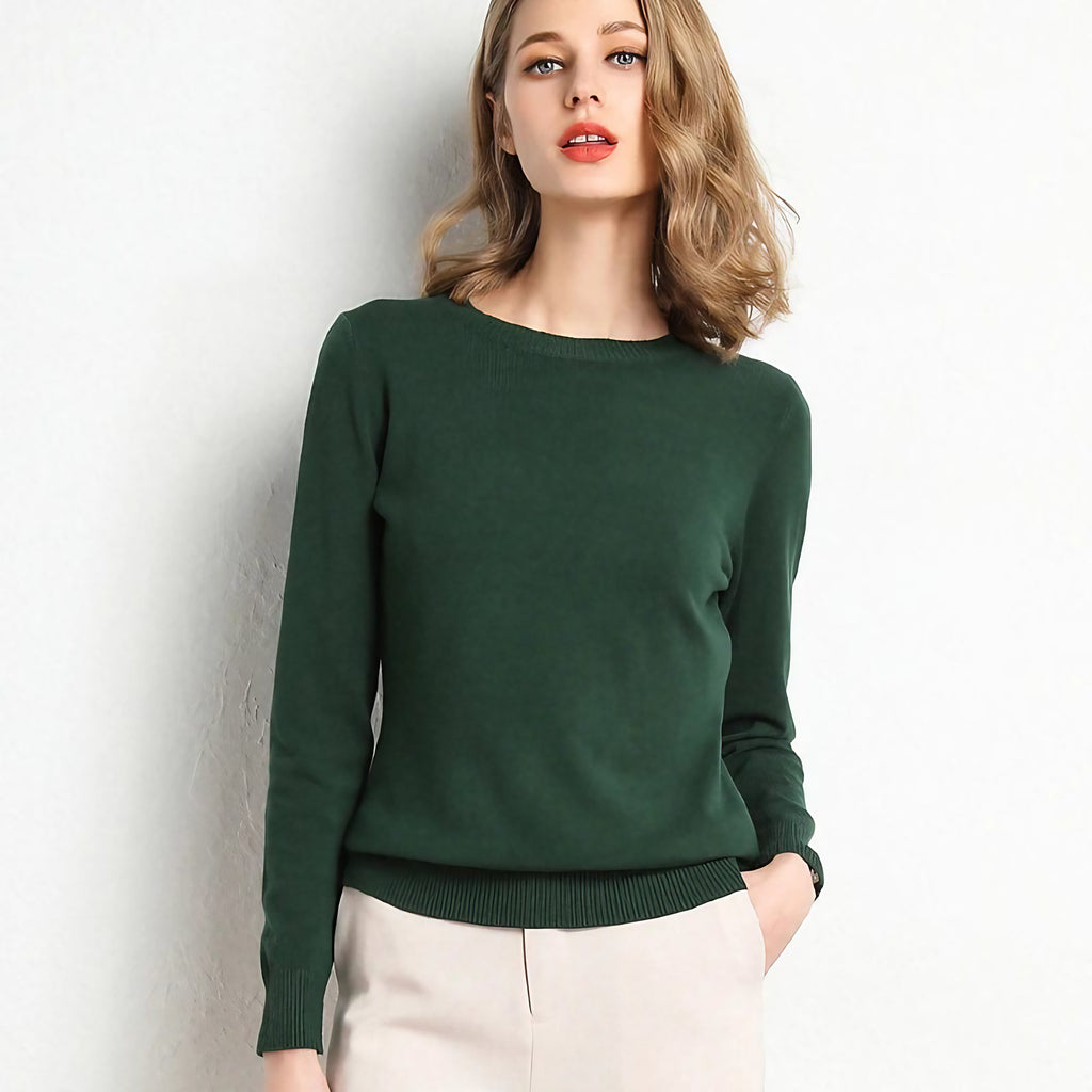 Pull col rond femme en maille unie, douze coloris, XS au 4XL, vert