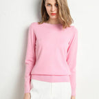Pull col rond femme en maille unie, douze coloris, XS au 4XL, rose
