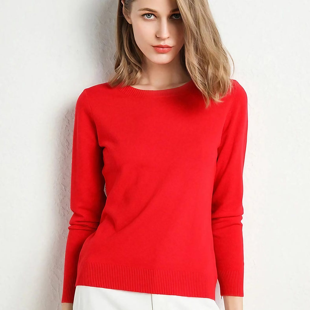 Pull col rond femme en maille unie, douze coloris, XS au 4XL, rouge