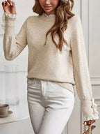 Pull femme col rond en maille fine, kaki, du XS au XL