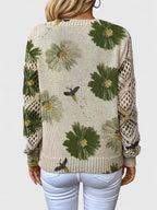 Pull col V femme à motif fleuri, manches longues