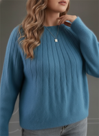 Pull femme col rond en maille côtelée, coupe ample, sept coloris, bleu