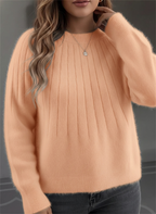 Pull femme col rond en maille côtelée, coupe ample, sept coloris, orange