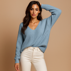 Pull col V femme coupe droite, maille légère, trois coloris