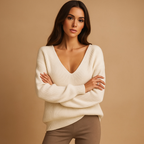 Pull col V femme coupe droite, maille légère, trois coloris, blanc
