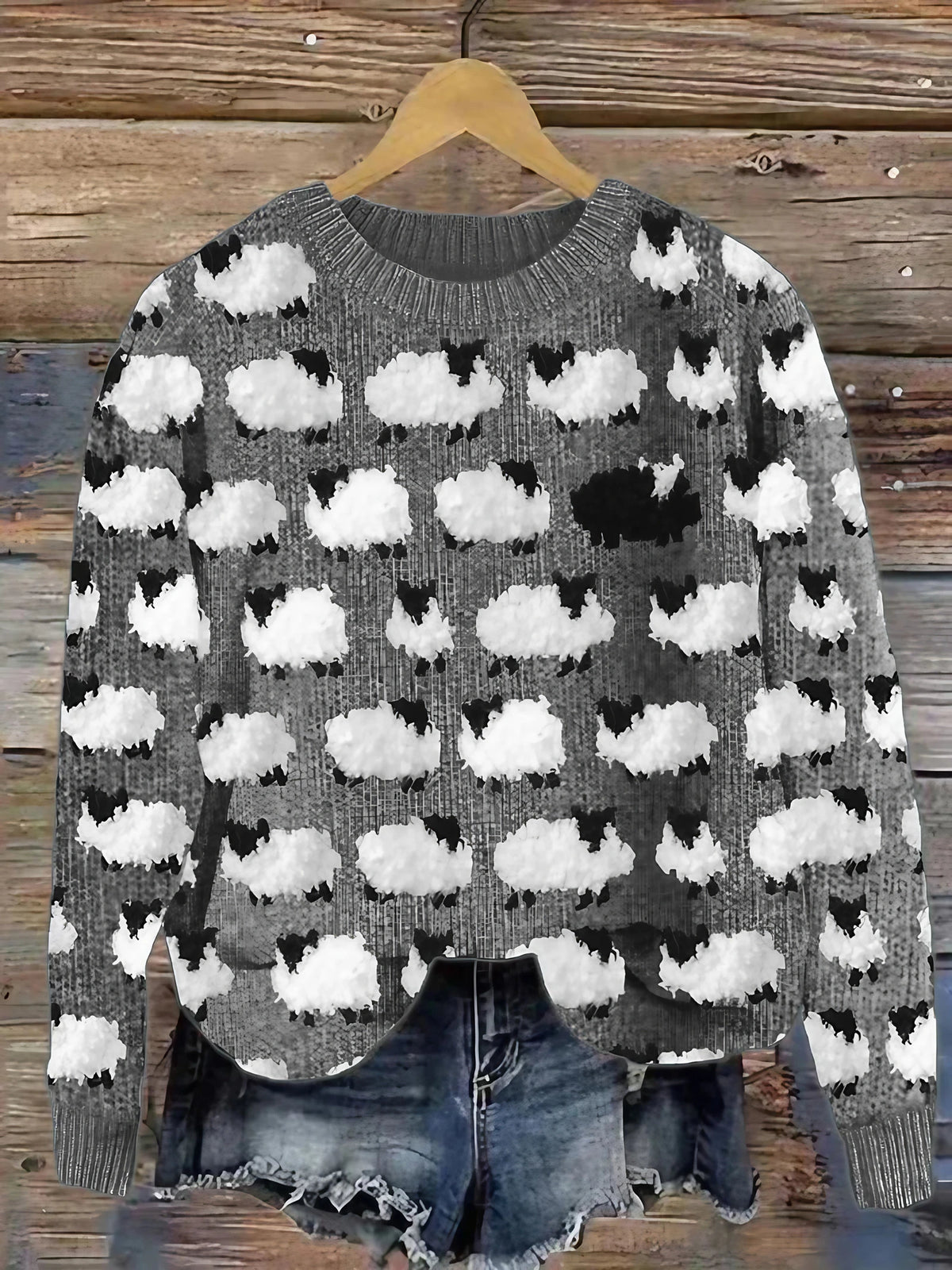 Pull femme style vintage, vert, bleu ou gris, du S au 5XL, gris