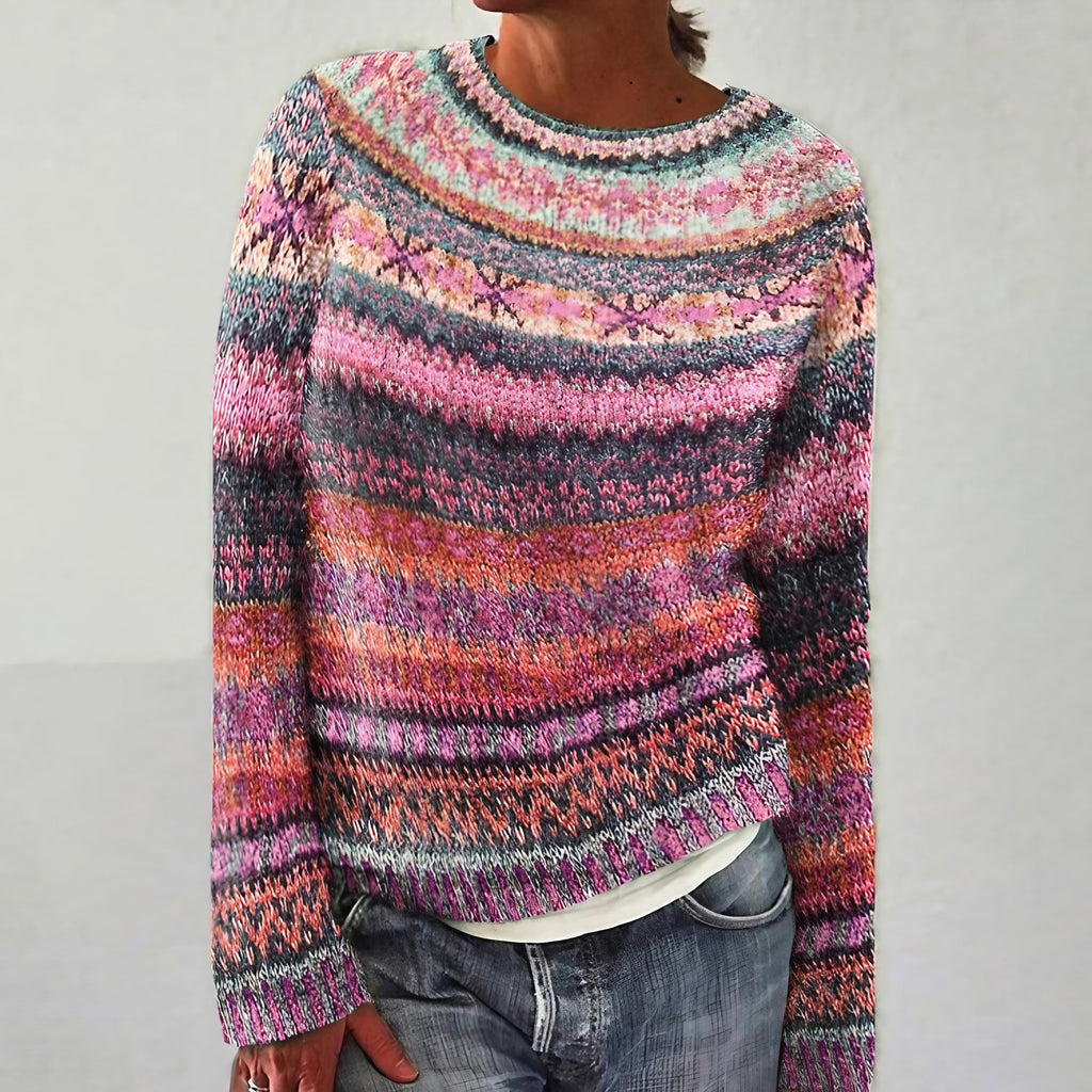 Pull femme à imprimé ethnique, coupe ample, du XS au 3XL, rose