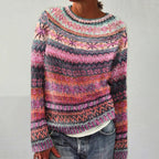 Pull femme à imprimé ethnique, coupe ample, du XS au 3XL, rose