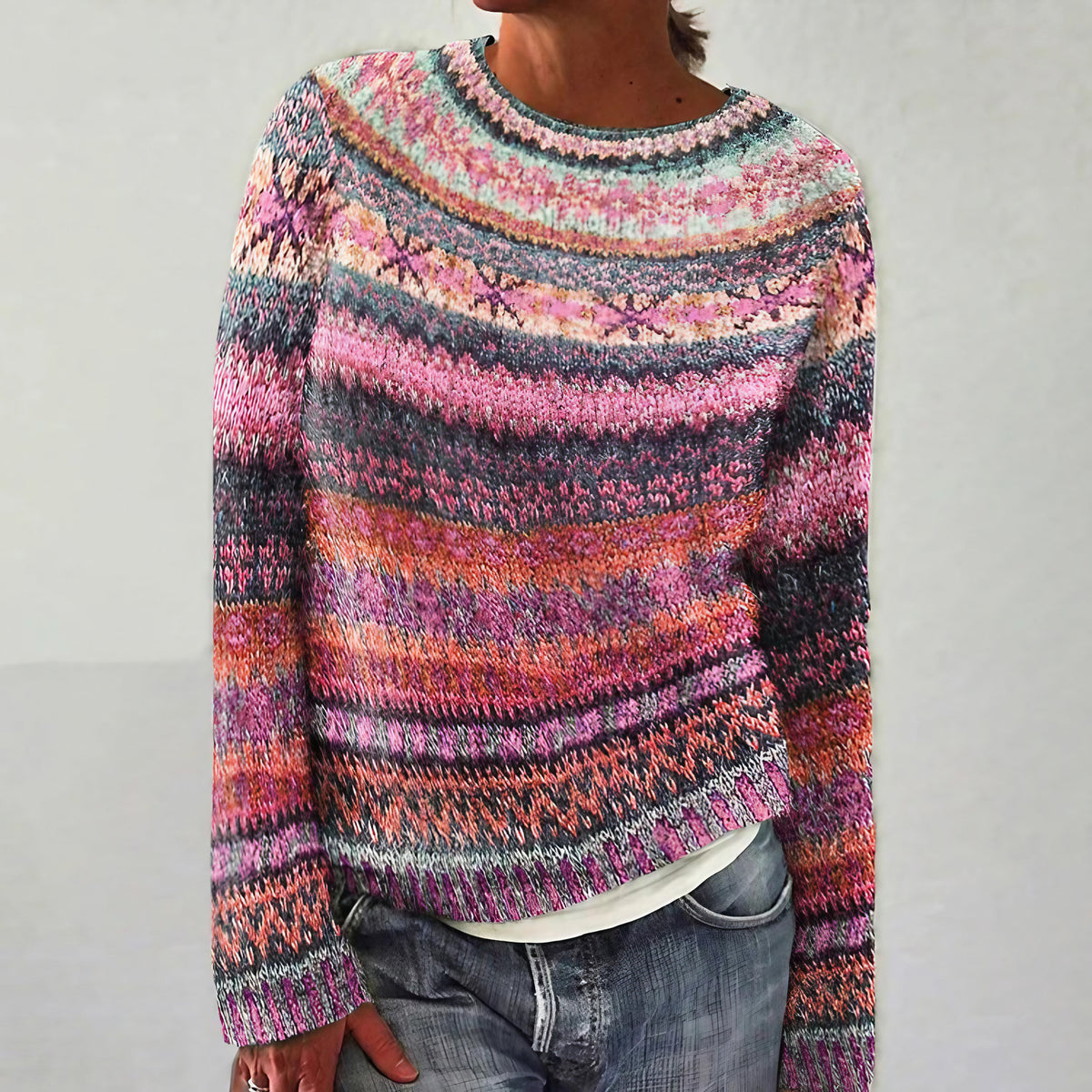 Pull femme à imprimé ethnique, coupe ample, du XS au 3XL, rose
