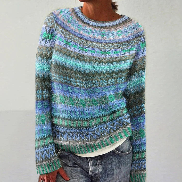 Pull femme à imprimé ethnique, coupe ample, du XS au 3XL, bleu
