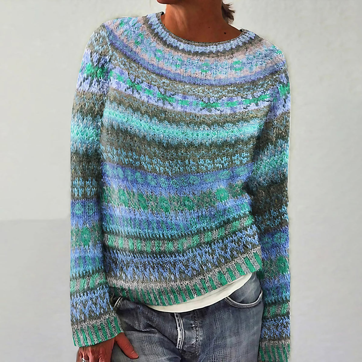 Pull femme à imprimé ethnique, coupe ample, du XS au 3XL, bleu
