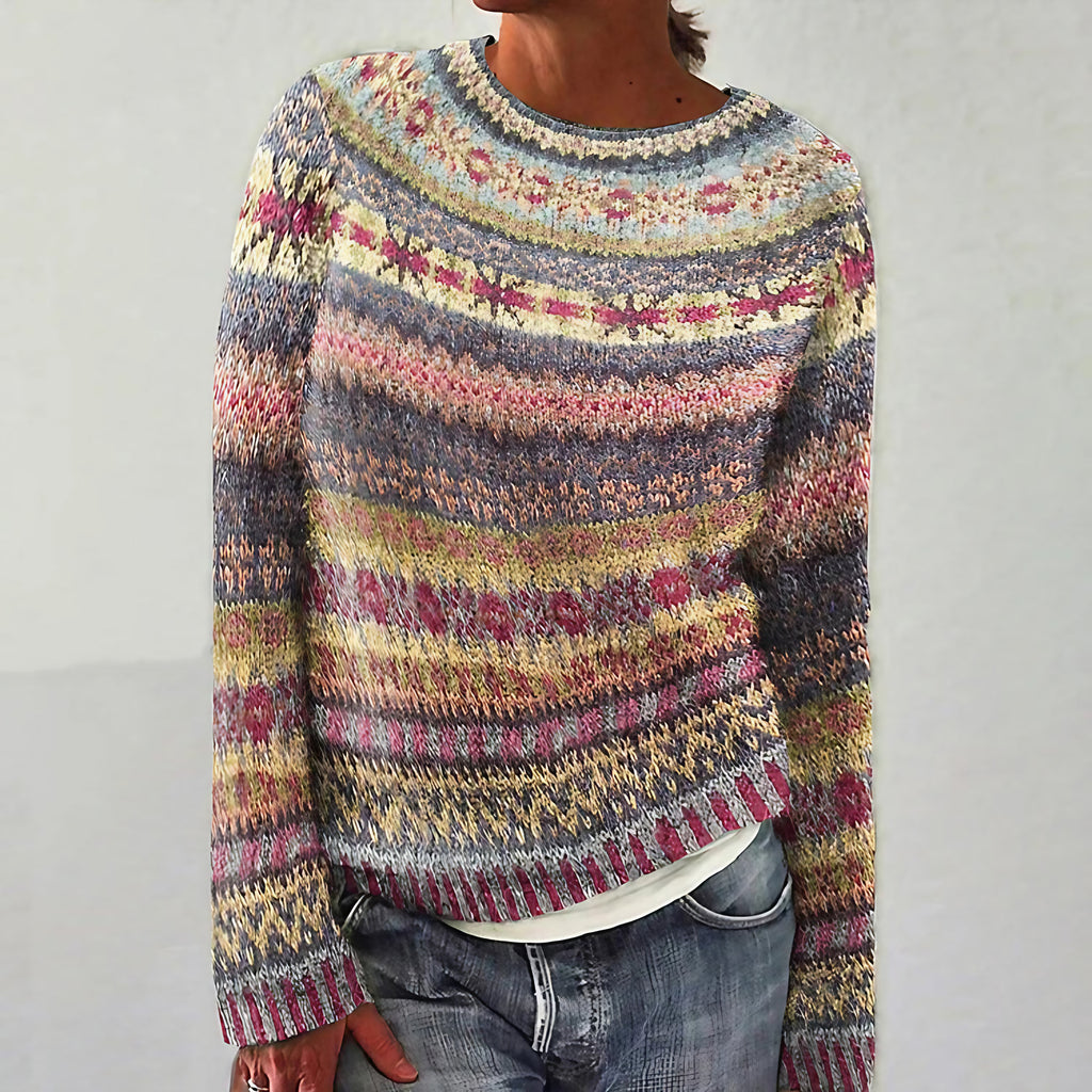 Pull femme à imprimé ethnique, coupe ample, du XS au 3XL, beige
