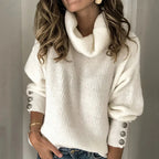 Pull col roulé femme, boutons sur les manches, sept coloris, blanc