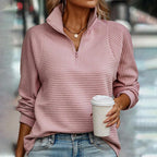 Pull col V femme à fermeture éclair, six coloris, du S au 2XL, rose