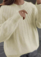Pull femme en maille douce, coupe droite, six coloris, beige