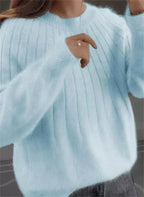 Pull femme en maille douce, coupe droite, six coloris, bleu