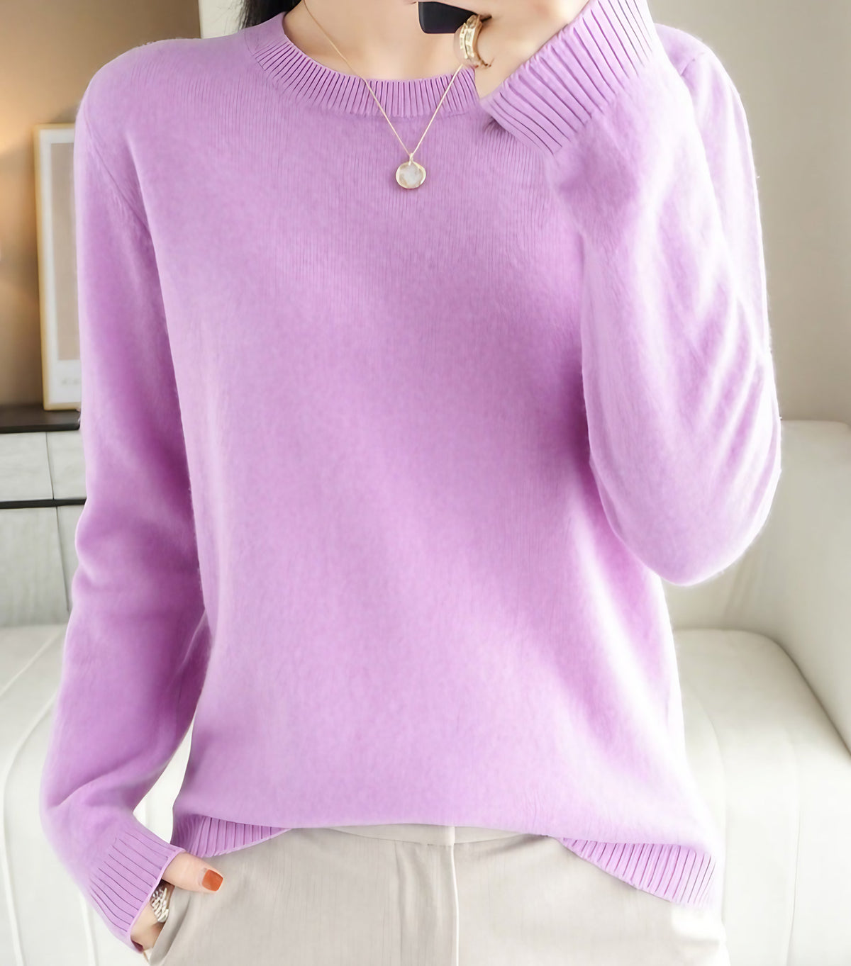 Pull femme à manches longues, dix-sept coloris, du S au 2XL, lilas clair