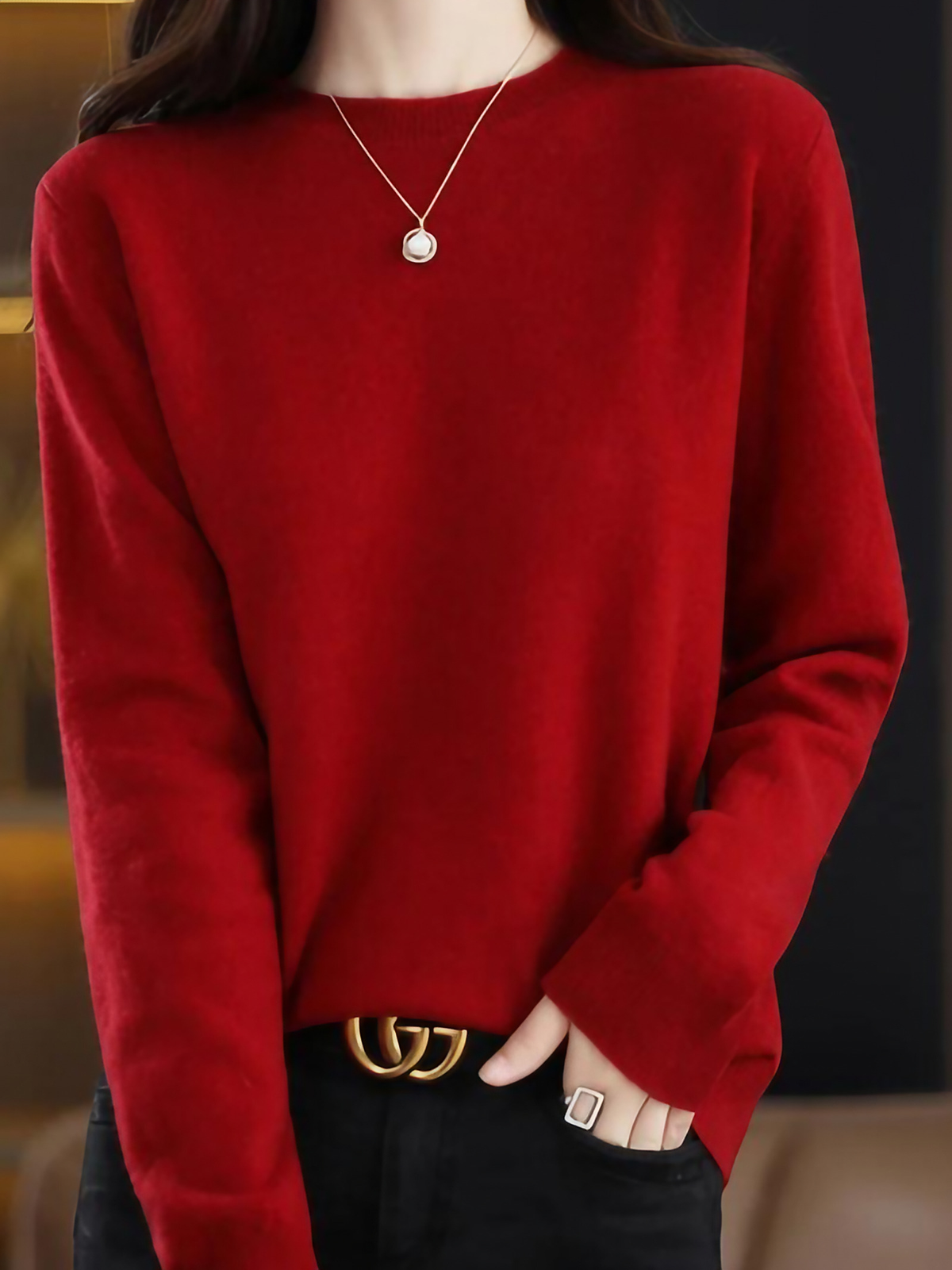 Pull femme à manches longues, dix-sept coloris, du S au 2XL, bordeaux