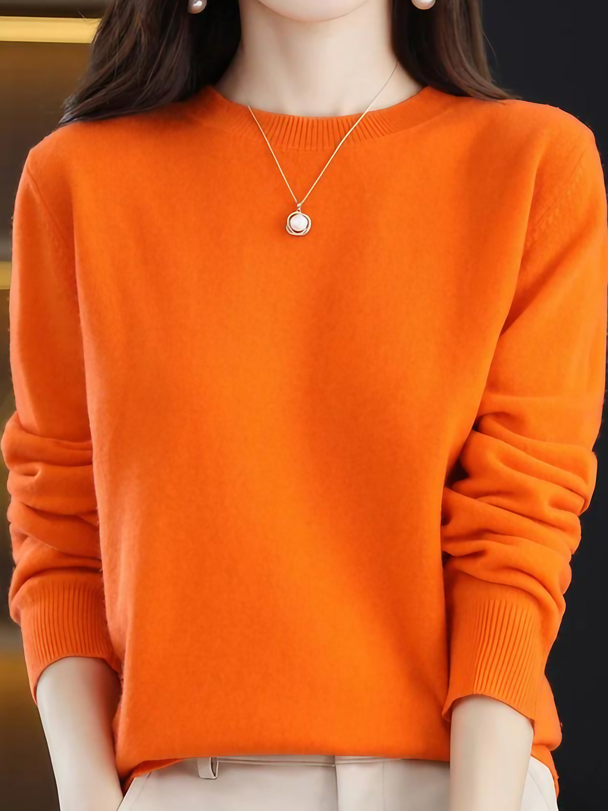 Pull femme à manches longues, dix-sept coloris, du S au 2XL, orange