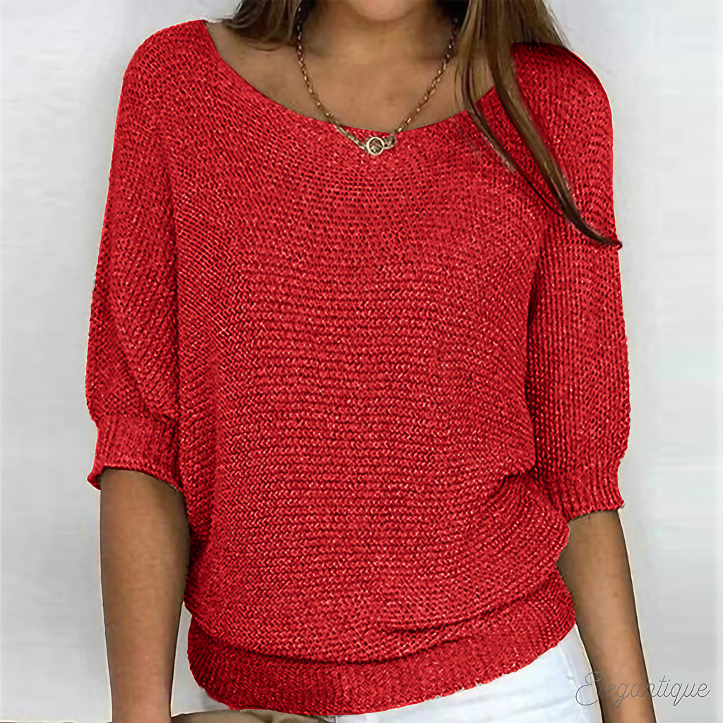 Pull femme col rond à bords côtelés, huit coloris, du S au 5XL, rouge